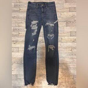 American Eagle Next Level Stretch Jegging Distressed Women 00 Regular Denim